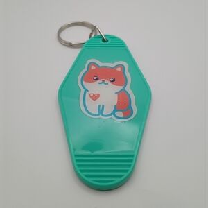 Motel Keychain Custom Retro Styled Teal Green Cute Cat Keychain Keyring